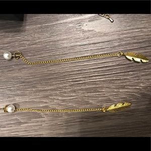 Pearl Long chain feather earrings